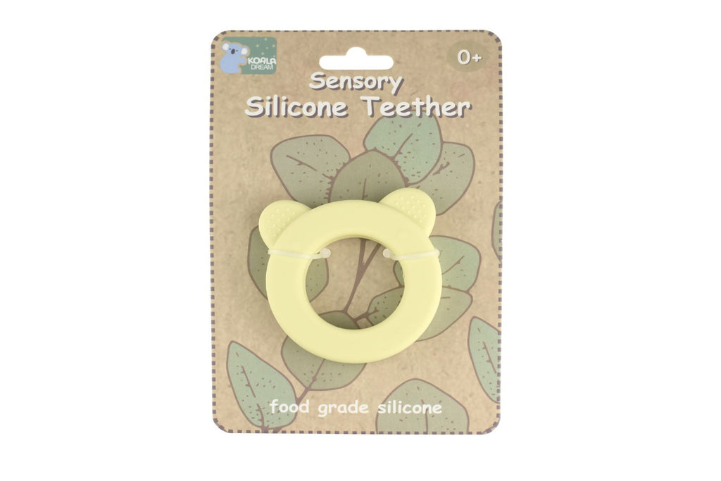 SENSORY SILICONE BEAR TEETHER - YELLOW