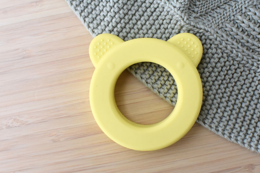 SENSORY SILICONE BEAR TEETHER - YELLOW