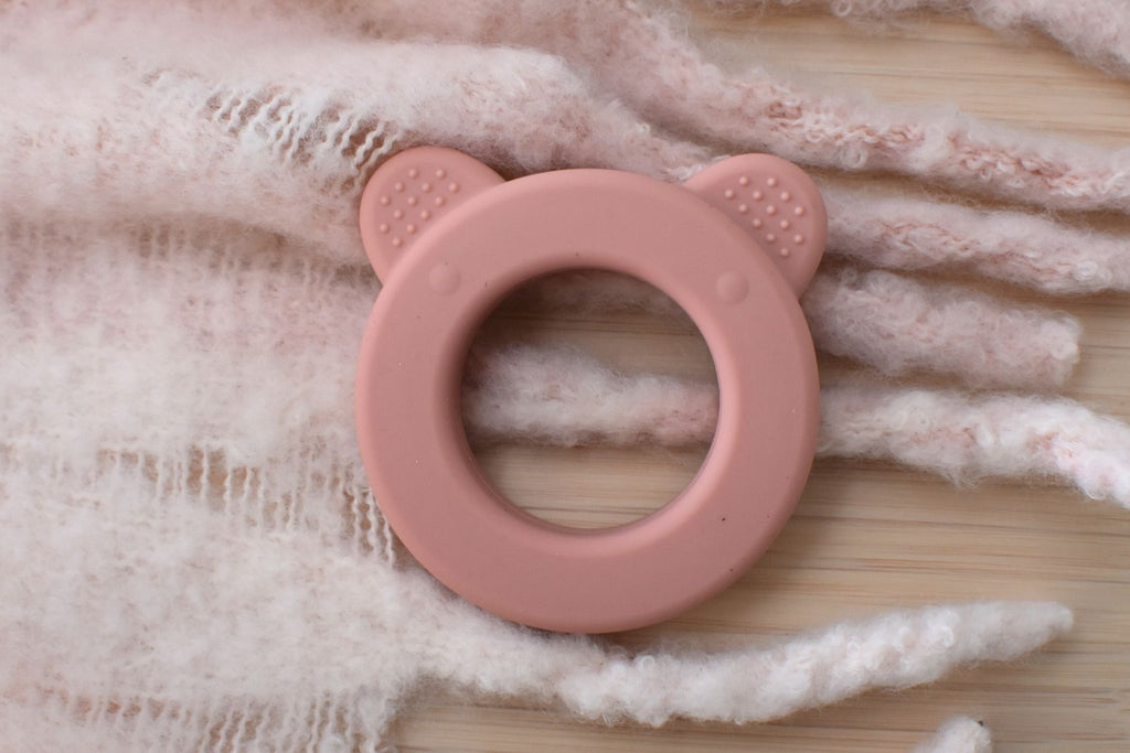 SENSORY SILICONE BEAR TEETHER - PINK