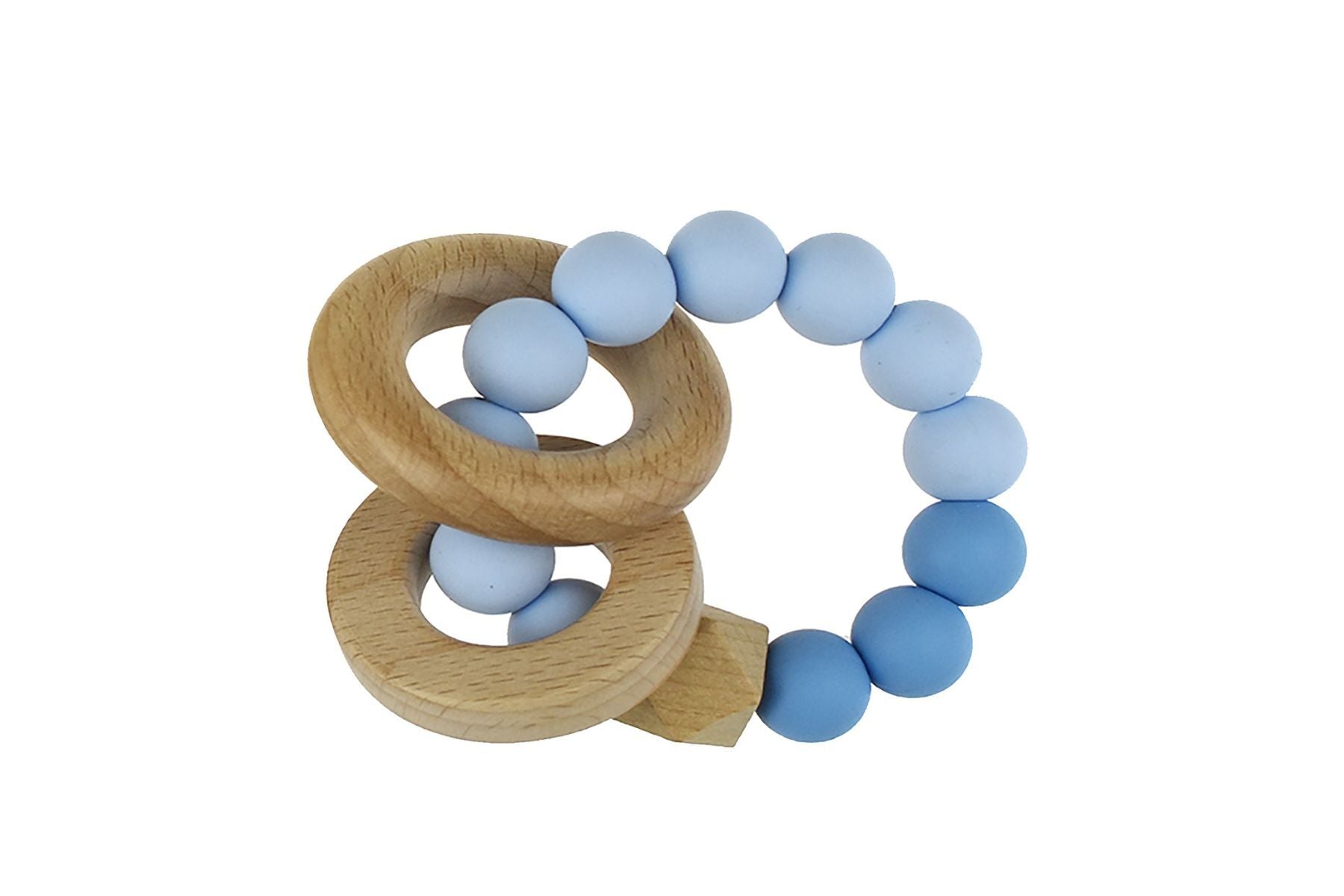 WOODEN SILICONE RINGS TEETHER - BLUE