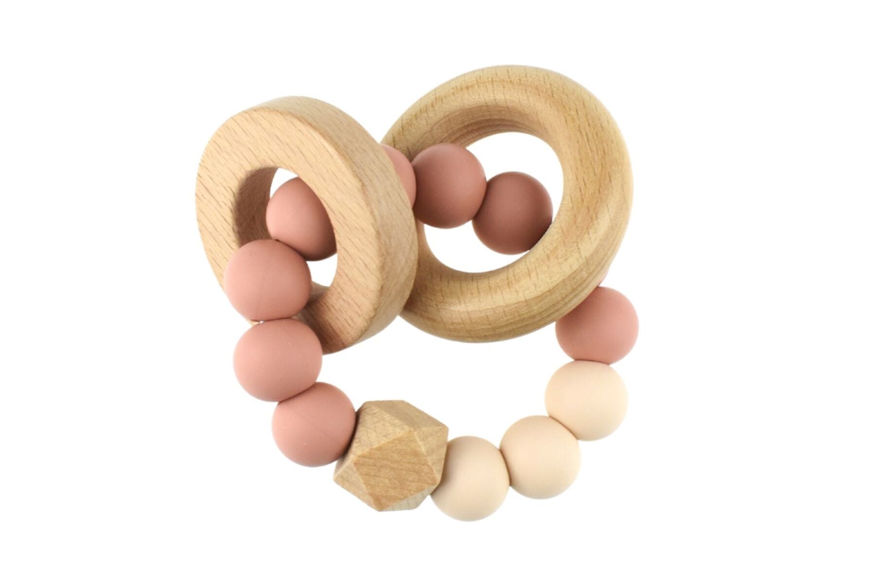 WOODEN SILICONE RINGS TEETHER - PINK