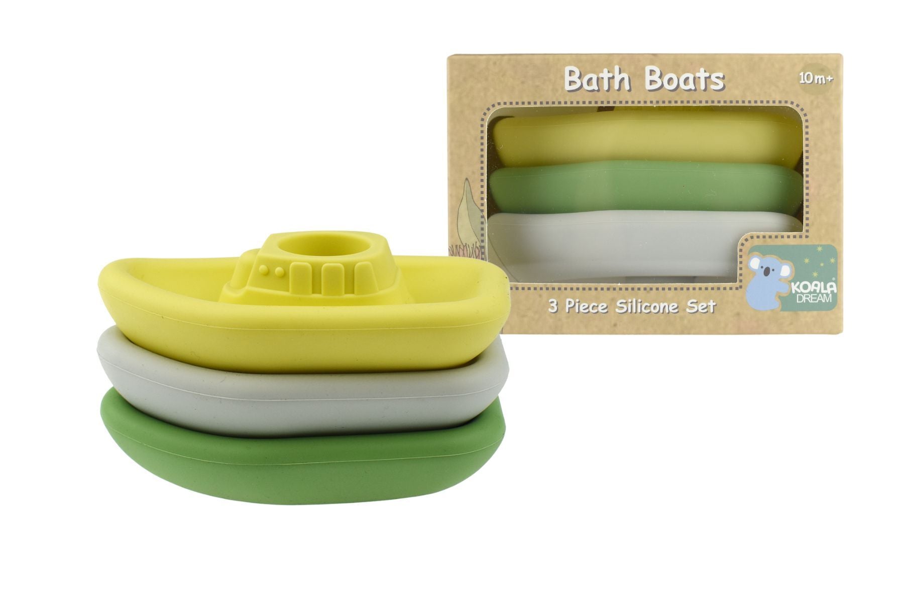 BATH BOATS 3PC SILICONE SET - GREY/GREEN