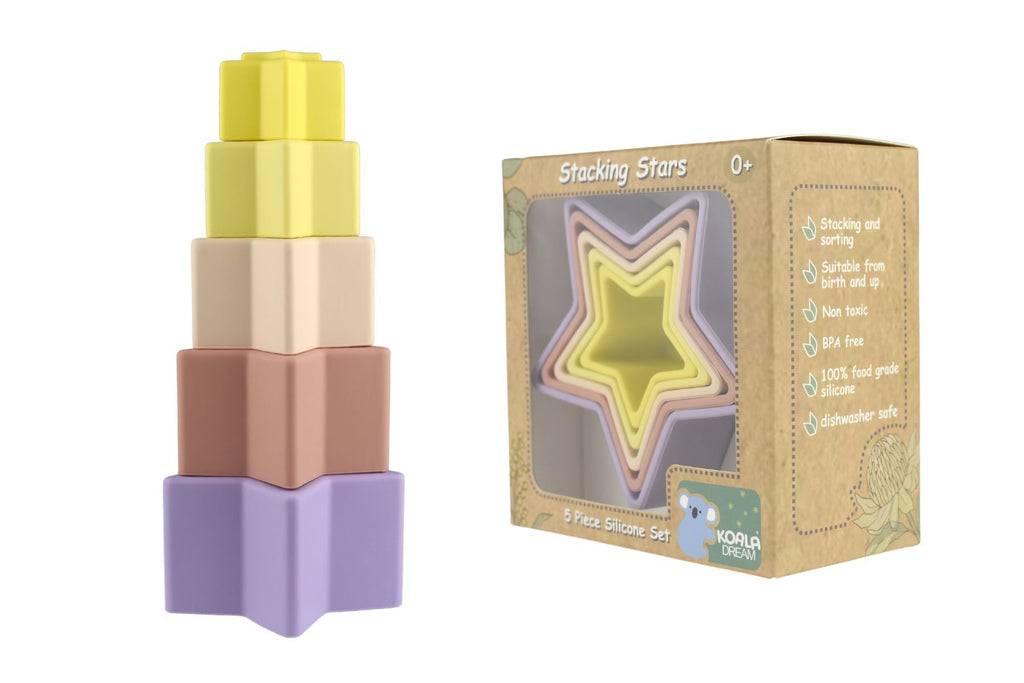 STACKING STARS 5 PC SILICONE SET - PURPLE/YELLOW