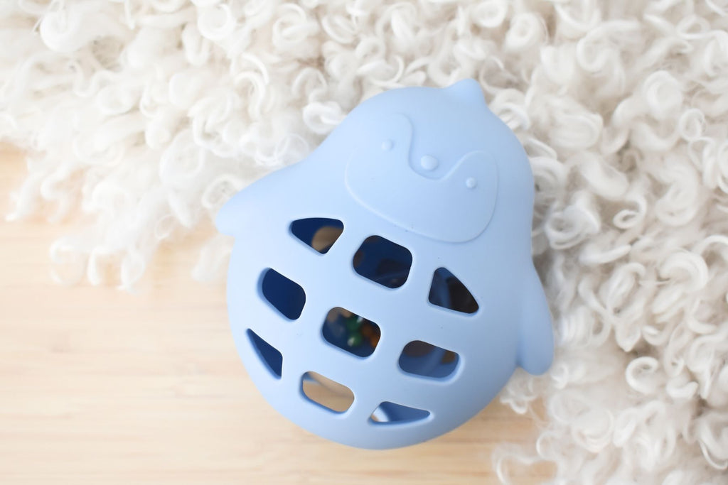 Koala Dream Silicone Penguin Rattle Blue Sensory Baby Toy For Grasping Shaking And Mouthing Safe Easy Clean