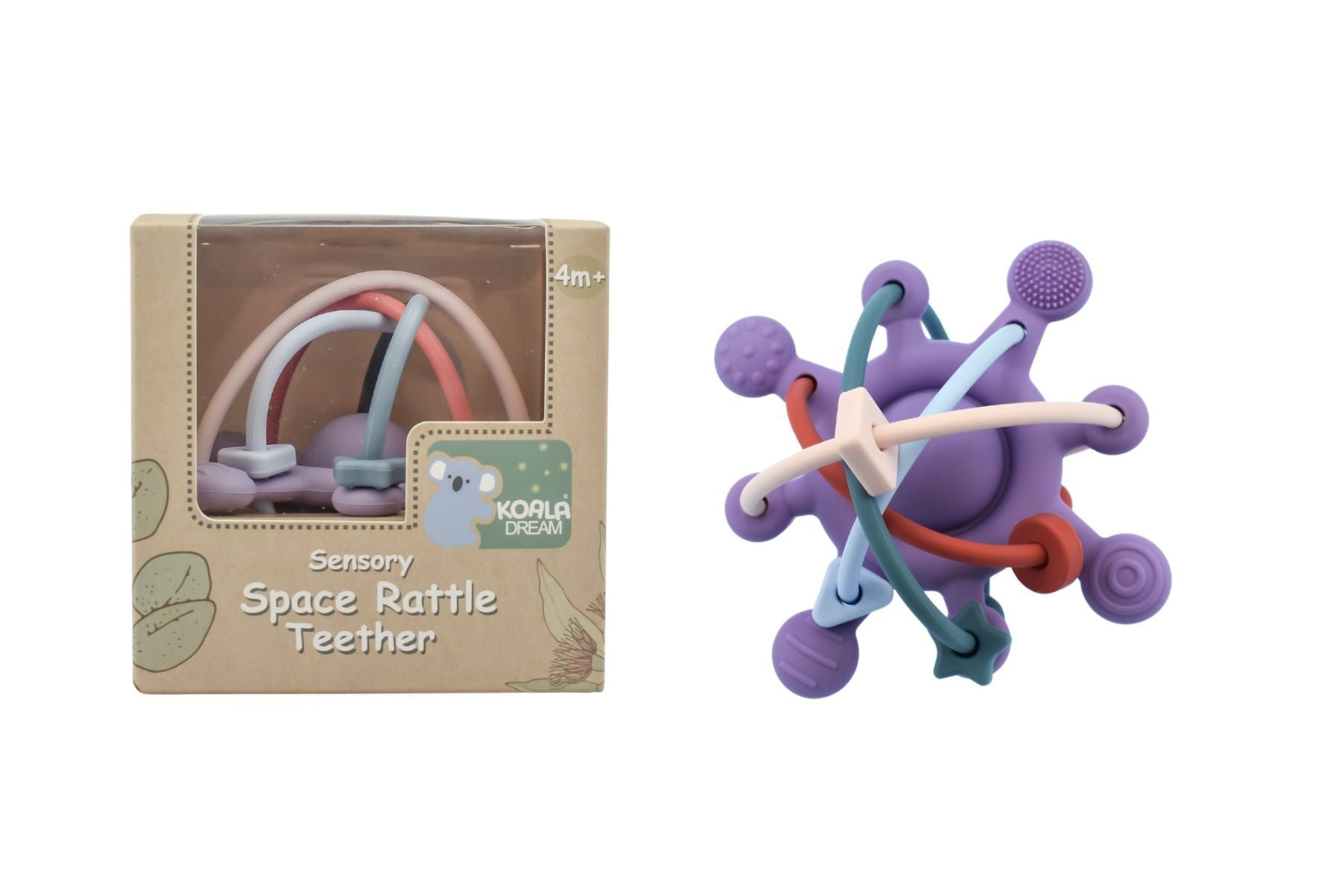 SILICONE SENSORY SPACE RATTLE TEETHER - PURPLE