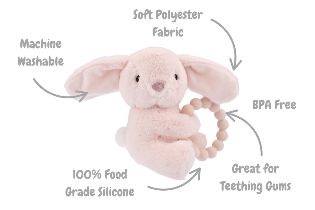 SNUGGLE PAL ROSIE RABBIT WITH SILICONE TEETHING RING