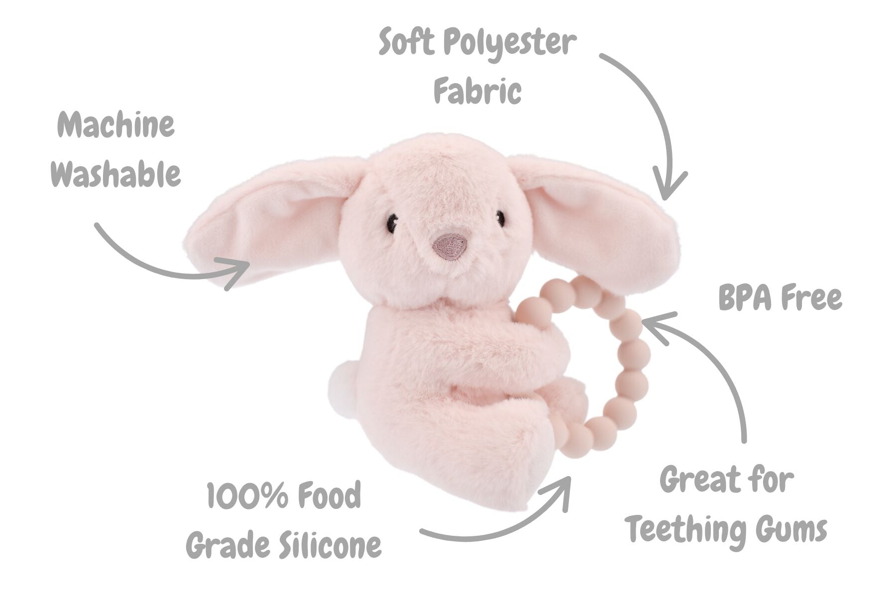 SNUGGLE PAL ROSIE RABBIT WITH SILICONE TEETHING RING