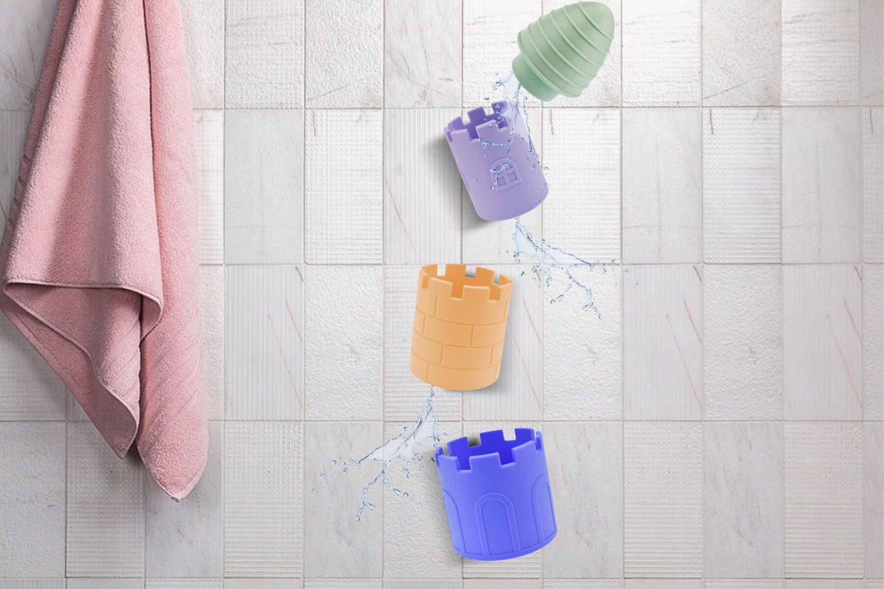 SILICONE CASTLE POUR & PLAY 4PC BATH SET