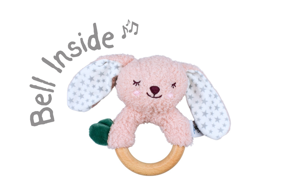 Koala Dream Snuggle Buddy Berry Bunny Wooden Ring Rattle For Babies Sensory Toy For Soothing Gums