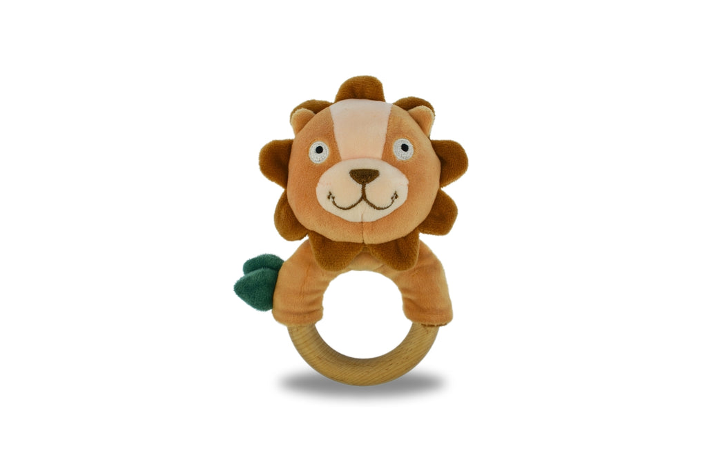Snuggle Buddy Hugsworth Lion Wooden Ring Rattle for Babies by Koala Dream Plush Toy