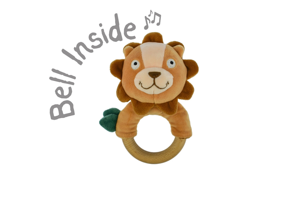 Snuggle Buddy Hugsworth Lion Wooden Ring Rattle for Babies by Koala Dream Plush Toy