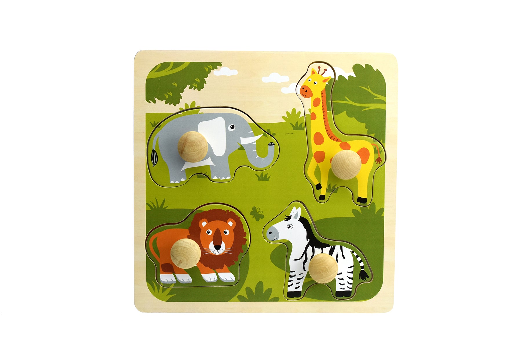 Safari Animal Large Peg Puzzle For Toddlers Wooden Shape Matching Toy Featuring Lion Zebra Elephant And Giraffe