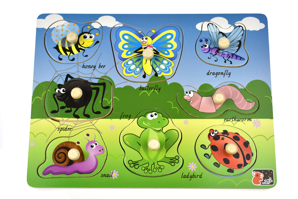 Koala Dream 2 In 1 Minibeasts Insect Peg Puzzle For Kids Eight Colorful Insects Educational Toy