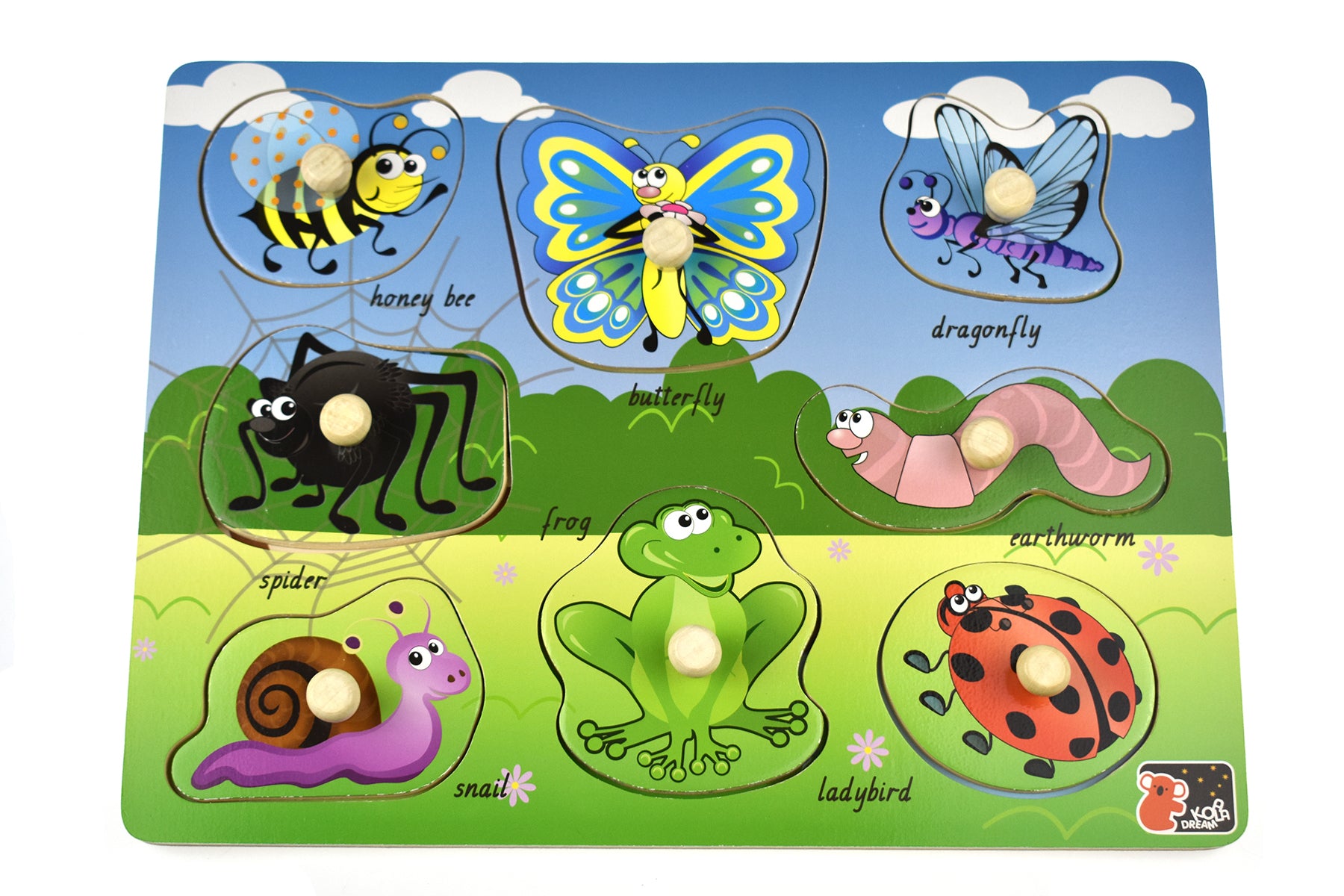Koala Dream 2 In 1 Minibeasts Insect Peg Puzzle For Kids Eight Colorful Insects Educational Toy