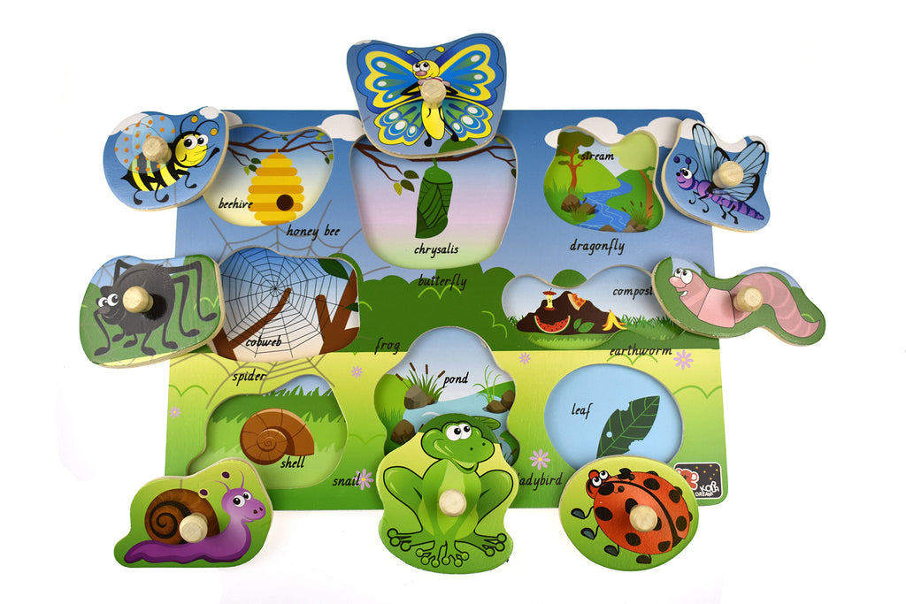 Koala Dream 2 In 1 Minibeasts Insect Peg Puzzle For Kids Eight Colorful Insects Educational Toy