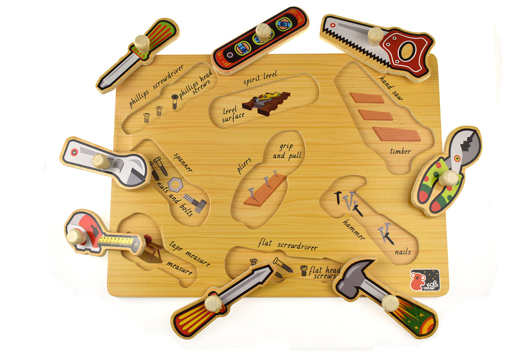 Koala Dream 2 In 1 Tools Peg Puzzle Wooden Learning Toy For Toddlers Tool Recognition And Hands On Discovery