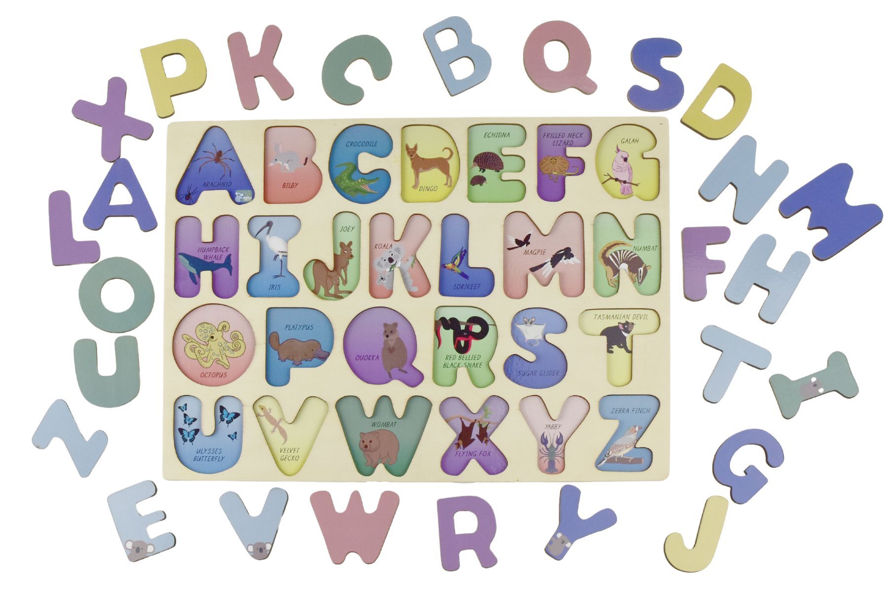 Australian Animals A to Z Uppercase Alphabet Puzzle Wooden Educational Toy for Kids Koala Dream