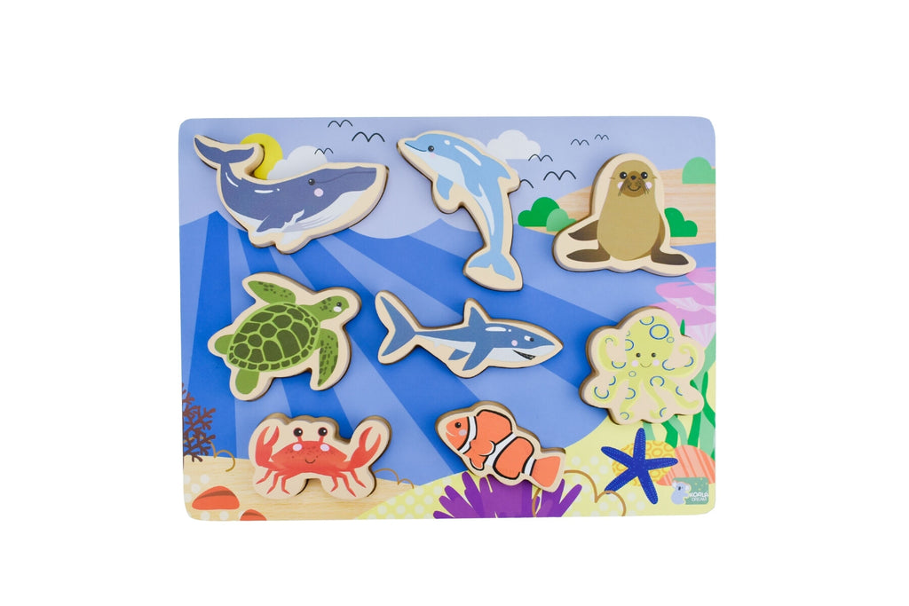 Wooden Chunky Puzzle Sea Animals For Toddlers By Koala Dream Eight Piece Ocean Creature Puzzle