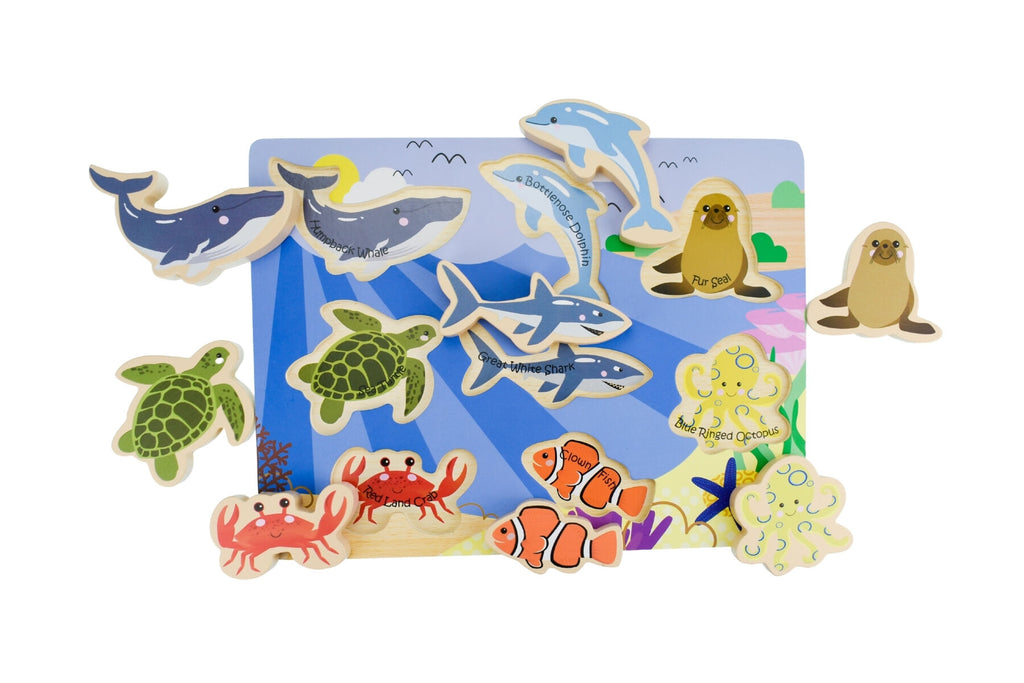 Wooden Chunky Puzzle Sea Animals For Toddlers By Koala Dream Eight Piece Ocean Creature Puzzle