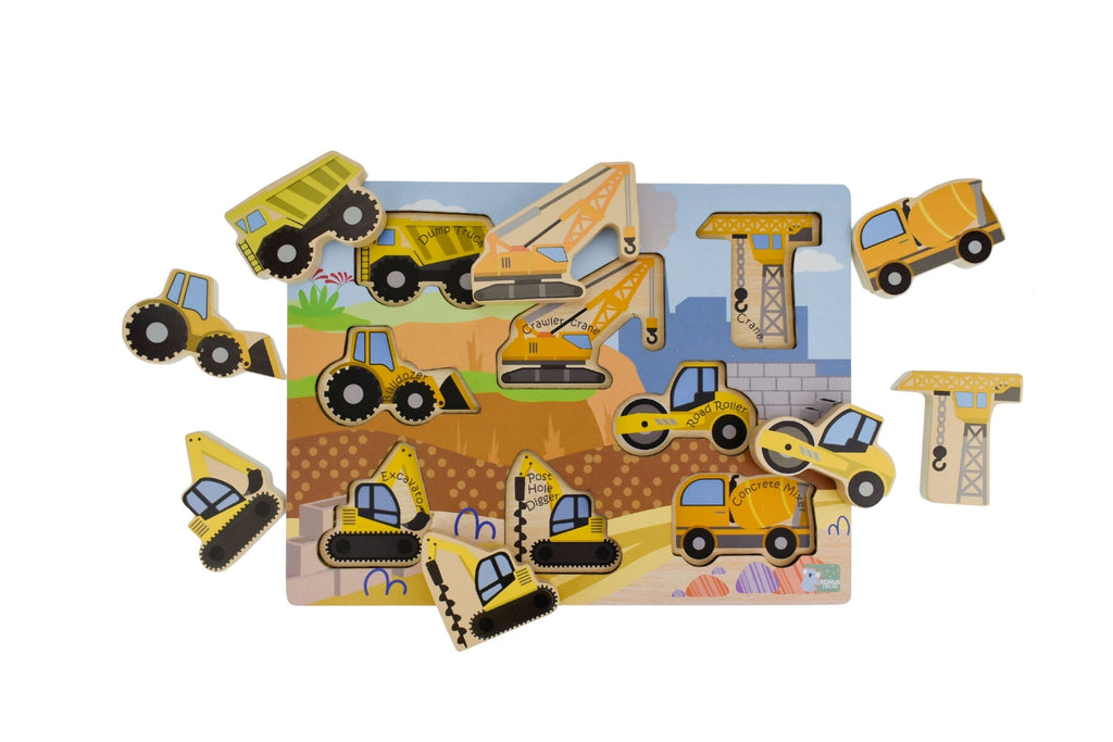 Wooden Chunky Construction Vehicle Puzzle 3 In 1 With Vehicle Figurines And Construction Play Board Koala Dream