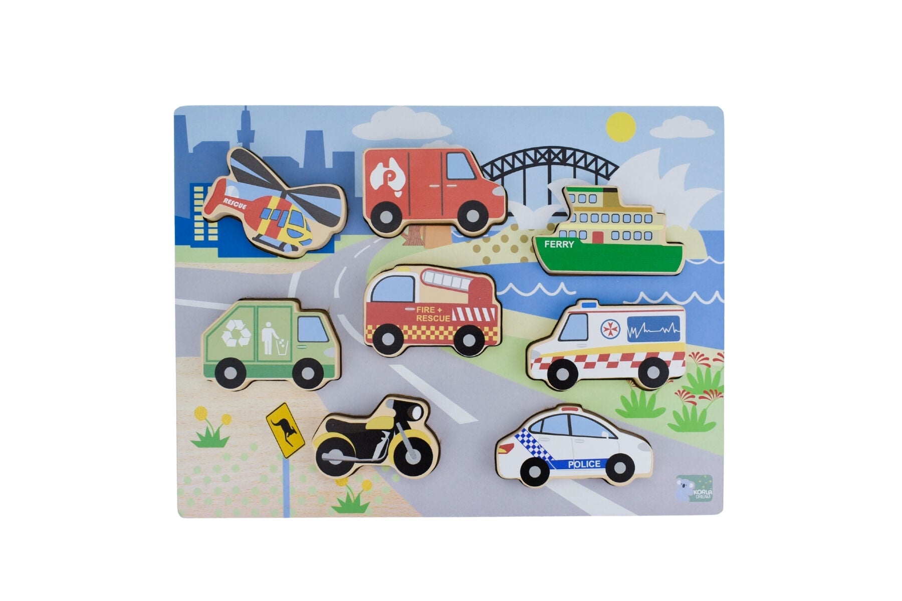 Koala Dream Wooden Chunky Aussie Transport Vehicle Puzzle For Kids Durable Wooden Puzzle Set