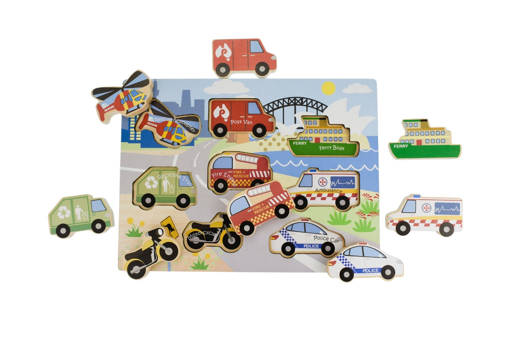 Koala Dream Wooden Chunky Aussie Transport Vehicle Puzzle For Kids Durable Wooden Puzzle Set