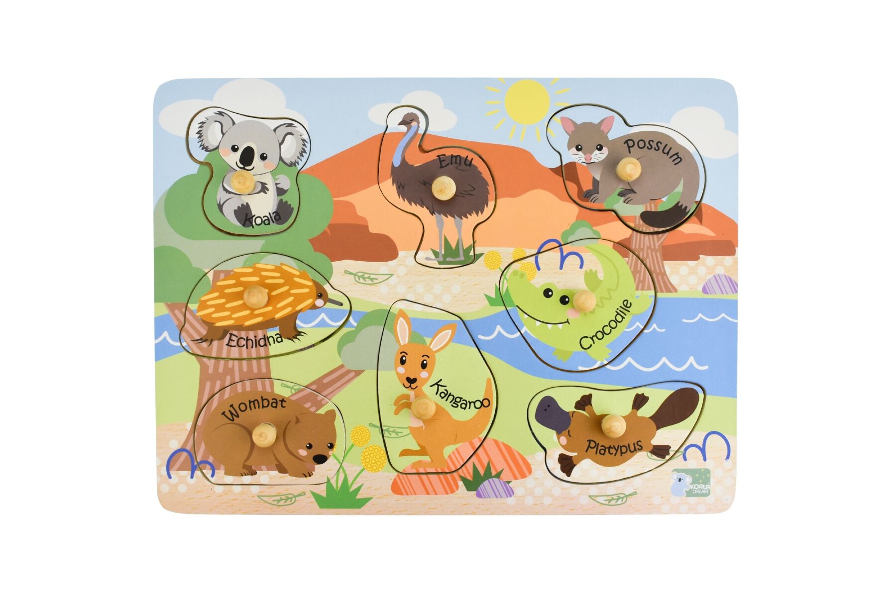 2 In 1 Aussie Animals And Their Babies Peg Puzzle Wooden Toddler Toy By Koala Dream Educational Animal Families