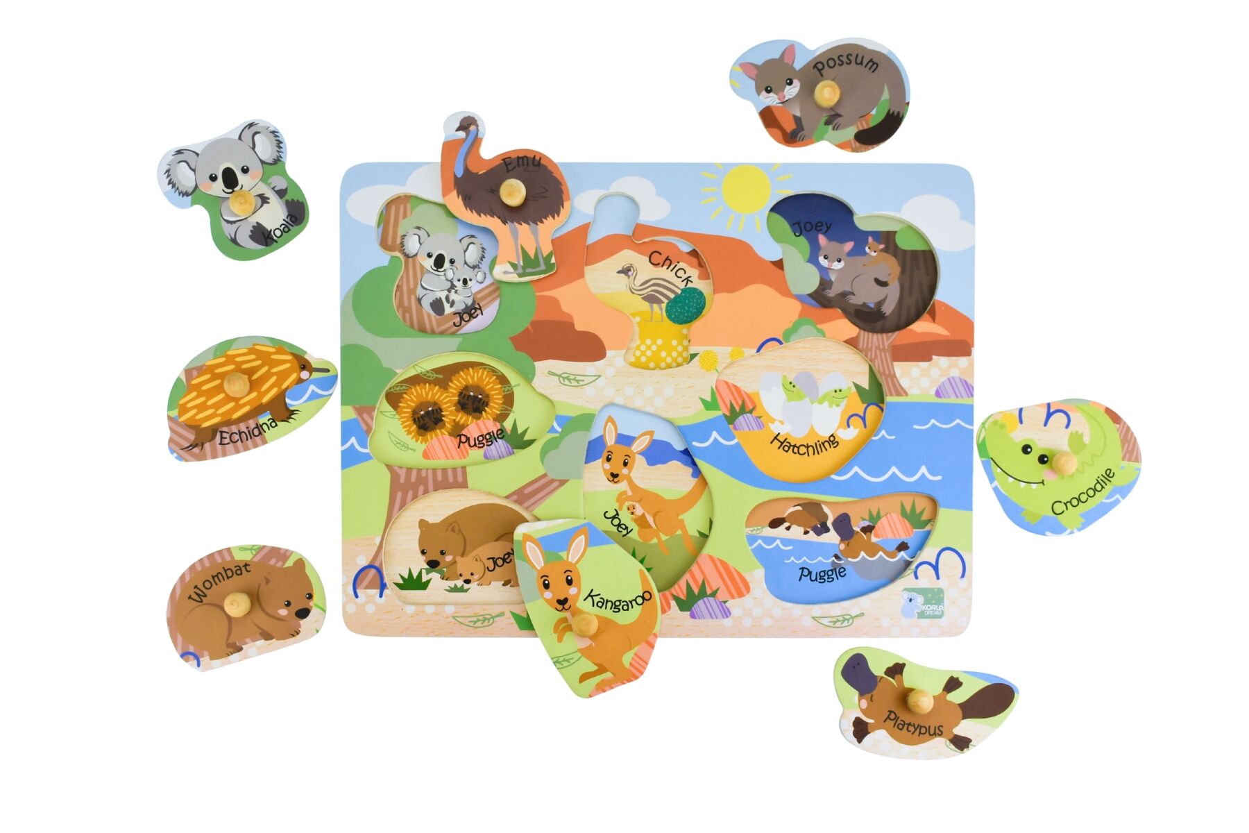 2 In 1 Aussie Animals And Their Babies Peg Puzzle Wooden Toddler Toy By Koala Dream Educational Animal Families