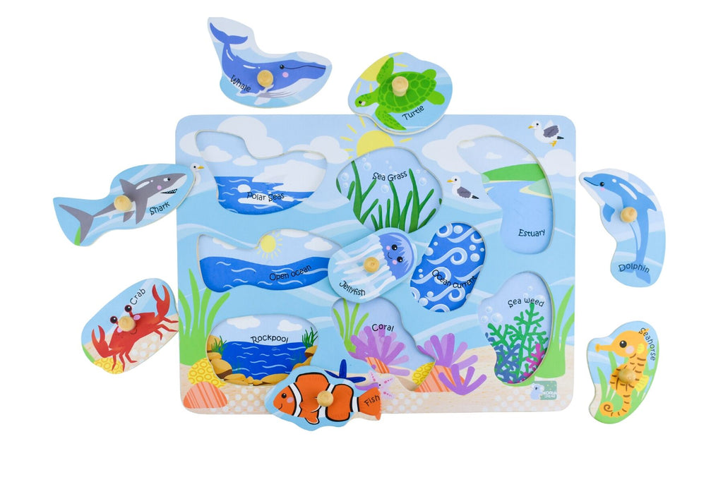 Koala Dream 2 In 1 Sea Animals And Their Habitats Peg Puzzle For Kids Educational Toy