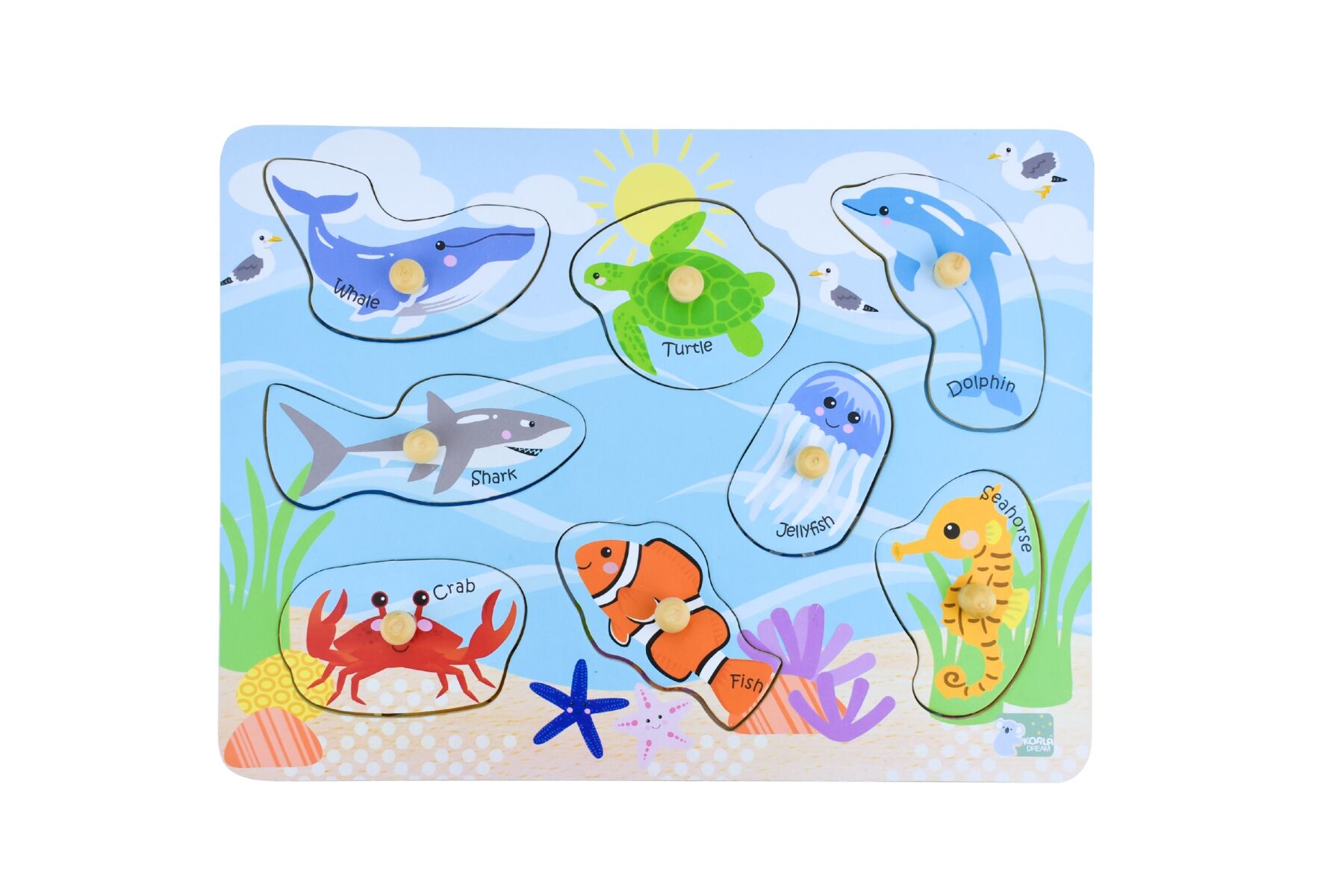 Koala Dream 2 In 1 Sea Animals And Their Habitats Peg Puzzle For Kids Educational Toy