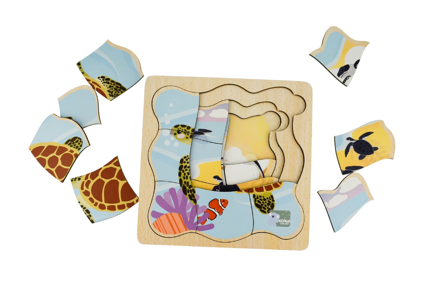 Bush Buddies Four Layer Green Sea Turtle Life Cycle Wooden Puzzle For Kids By Koala Dream Educational Toy