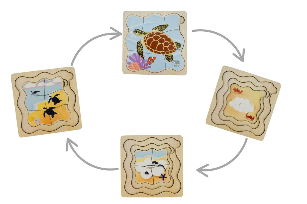 Bush Buddies Four Layer Green Sea Turtle Life Cycle Wooden Puzzle For Kids By Koala Dream Educational Toy