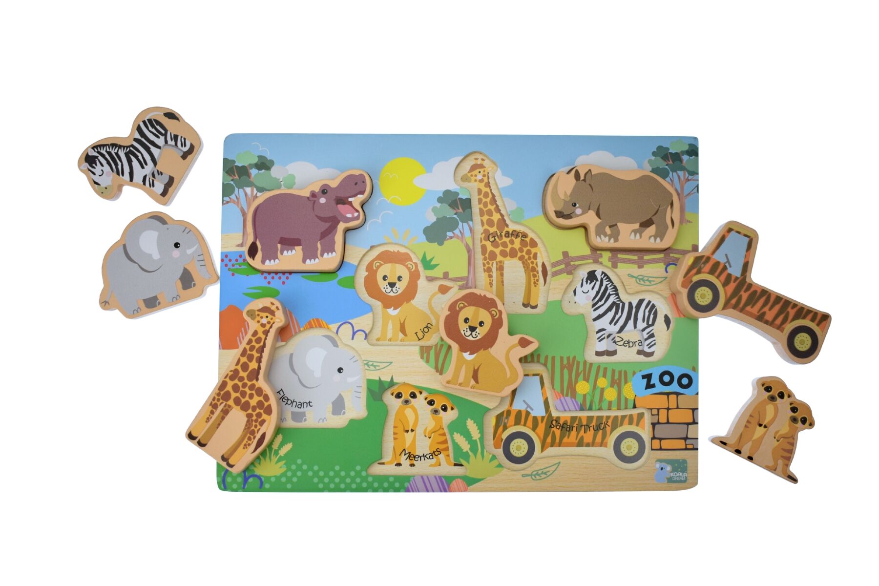 Koala Dream Wooden Chunky Zoo Animals Puzzle For Toddlers Two In One Learning And Story Play Eight Chunky Pieces