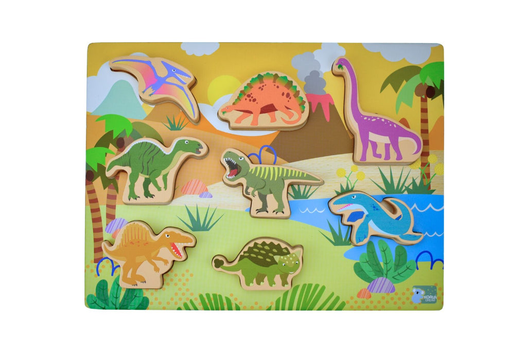 Koala Dream Wooden Chunky Dinosaur Puzzle Two In One Seven Dinosaurs Including T Rex Spinosaurus Mosasaur For Toddlers