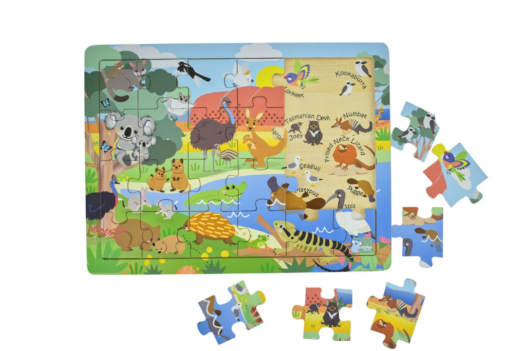 24 Piece Jigsaw Puzzle Aussie Animals And Their Names For Kids Wooden Educational Puzzle