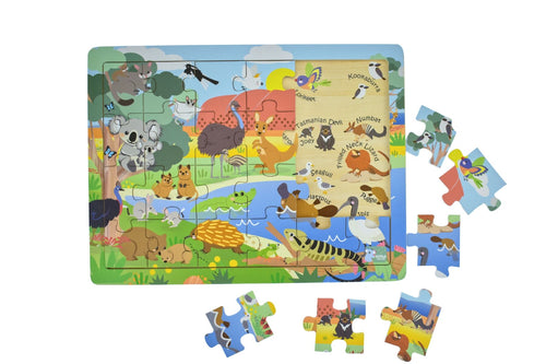 24 Piece Jigsaw Puzzle Aussie Animals And Their Names For Kids Wooden Educational Puzzle