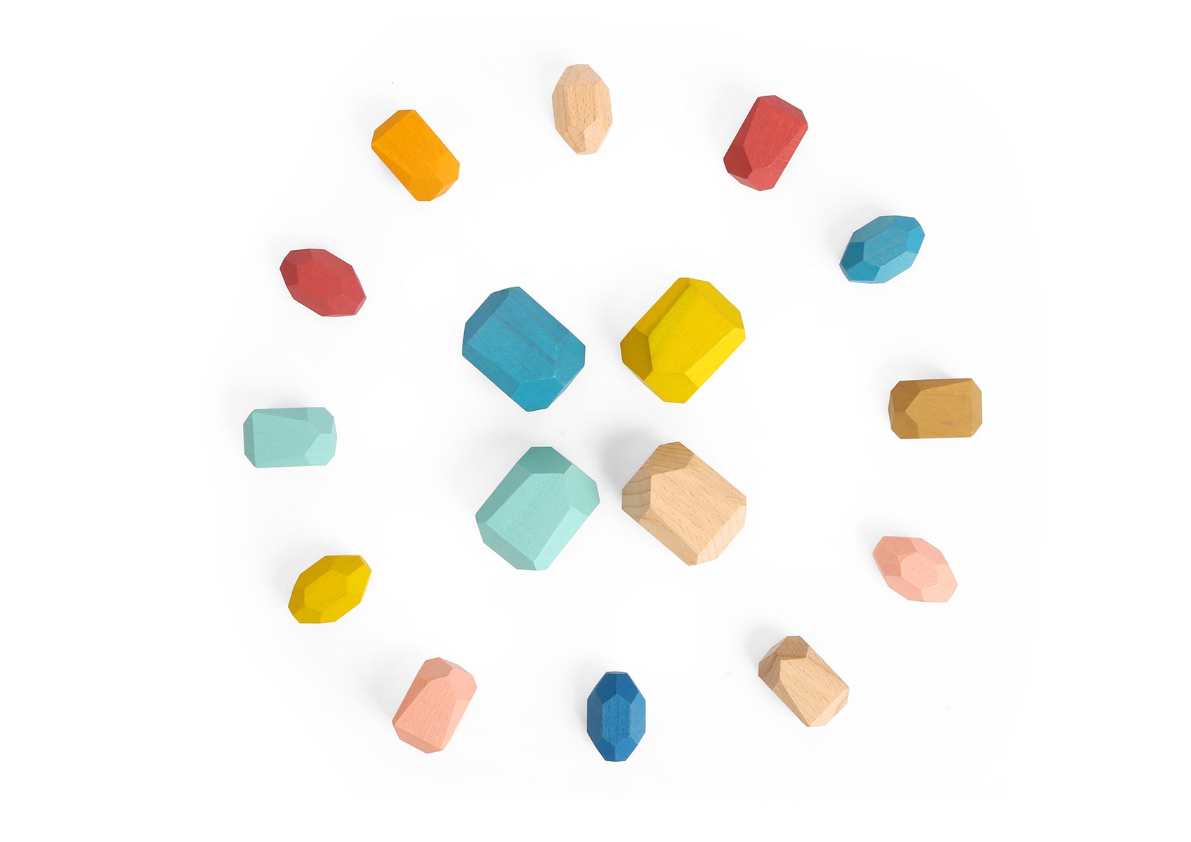 Wooden Stacking Stone Blocks Set 16 Pieces Assorted Sizes And Colors Mint Green Teal Green Lemon Yellow Beech Wood