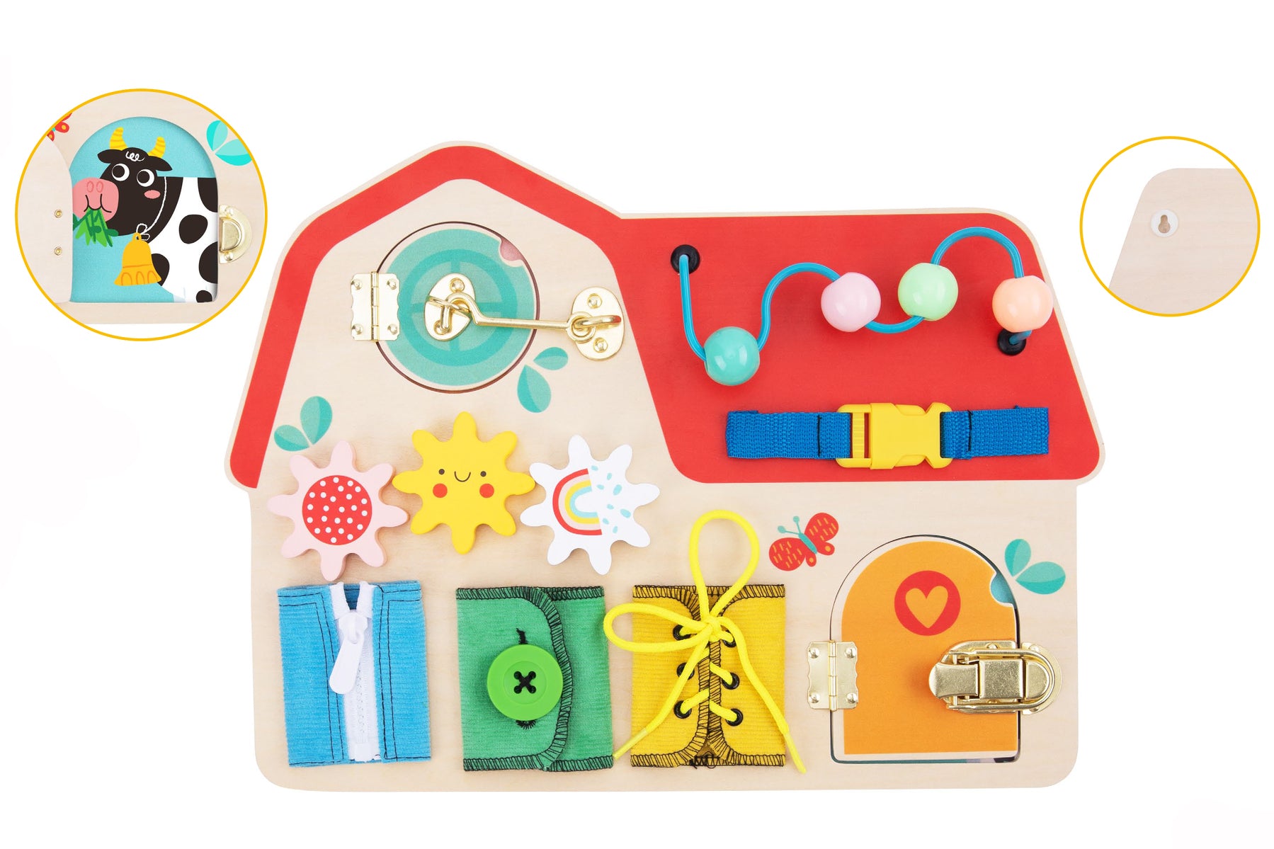 Tooky Toy Busy Board Barn Edition for Toddlers With Latches Laces Doors and Hatches for Educational Play