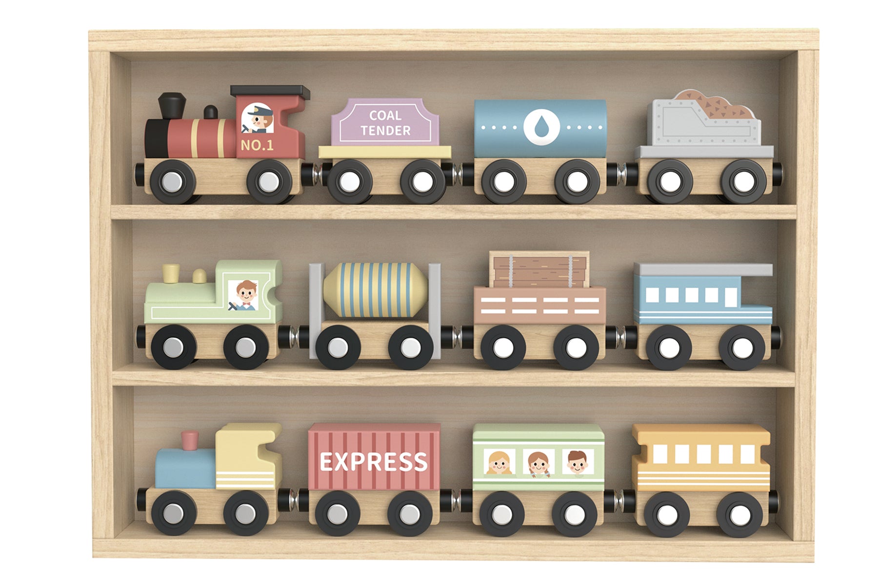 Tooky Toy My Forest Friends Wooden Train And Carriage Set Forest Theme Colors For Kids Educational Toys