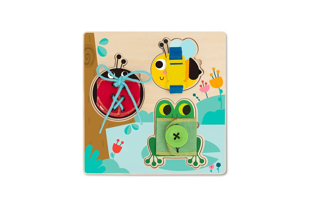 Tooky Toy Basic Skills Lacing Board Wooden Puzzle With Buckles And Buttons For Fine Motor Skills Development