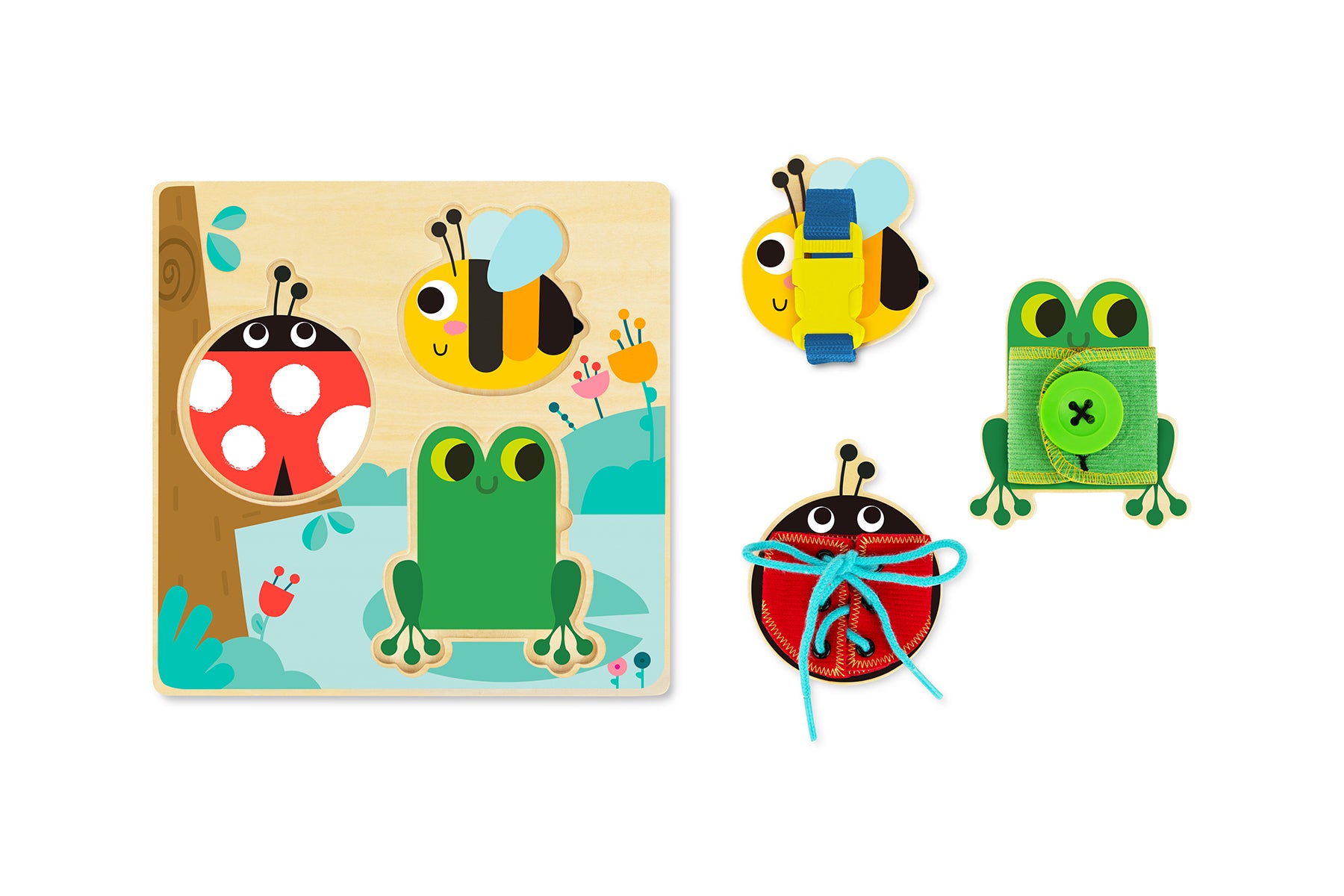 Tooky Toy Basic Skills Lacing Board Wooden Puzzle With Buckles And Buttons For Fine Motor Skills Development