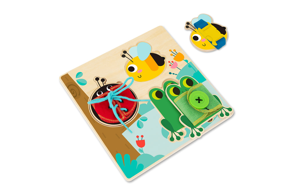 Tooky Toy Basic Skills Lacing Board Wooden Puzzle With Buckles And Buttons For Fine Motor Skills Development