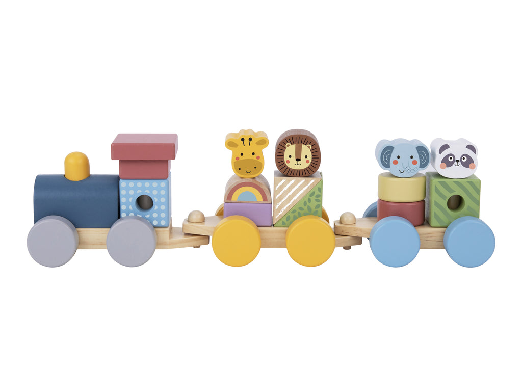 My Forest Friends Stacking Animals Train By Tooky Toy Wooden Train Set With Two Carriages