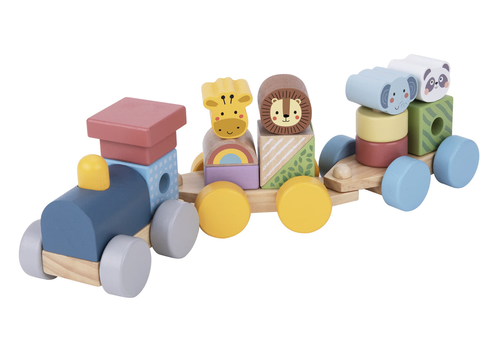 My Forest Friends Stacking Animals Train By Tooky Toy Wooden Train Set With Two Carriages