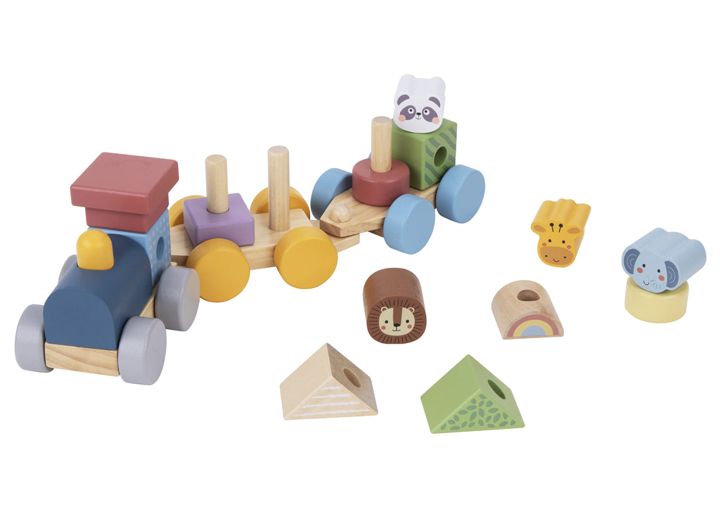My Forest Friends Stacking Animals Train By Tooky Toy Wooden Train Set With Two Carriages