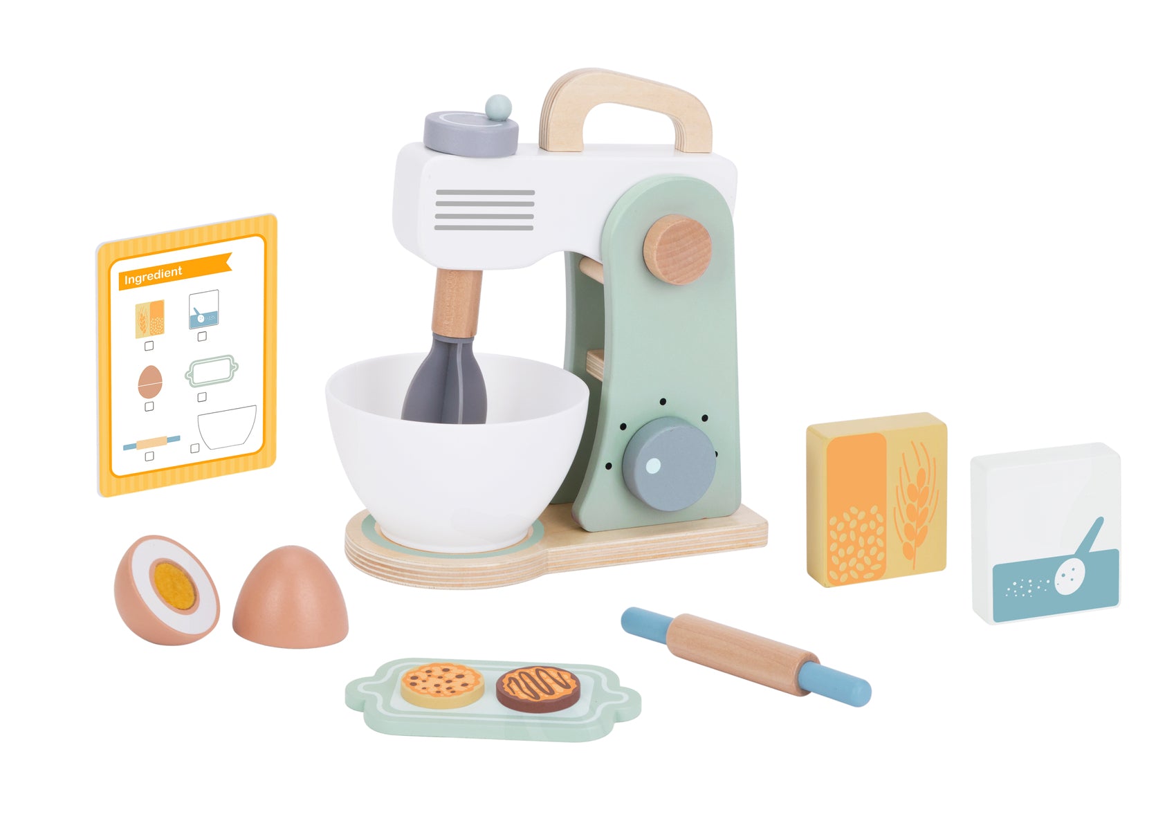 Tooky Toy Wooden Baking Mixer Set for Kids with Realistic Tabletop Mixer Playset