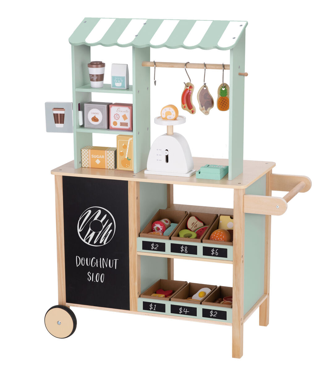Tooky Toy Wooden Grocery Store Playset For Kids Imaginative Role Play With Non Toxic Paints