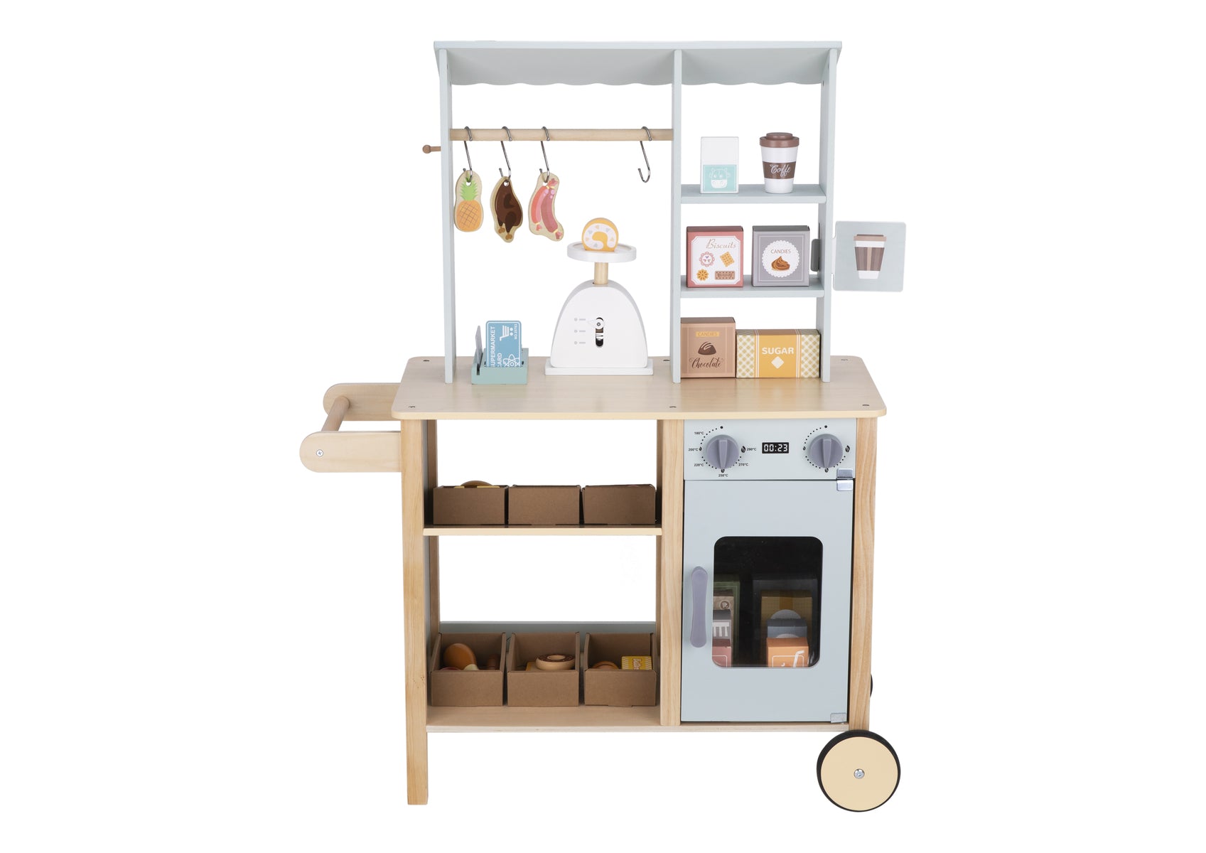Tooky Toy Wooden Grocery Store Playset For Kids Imaginative Role Play With Non Toxic Paints
