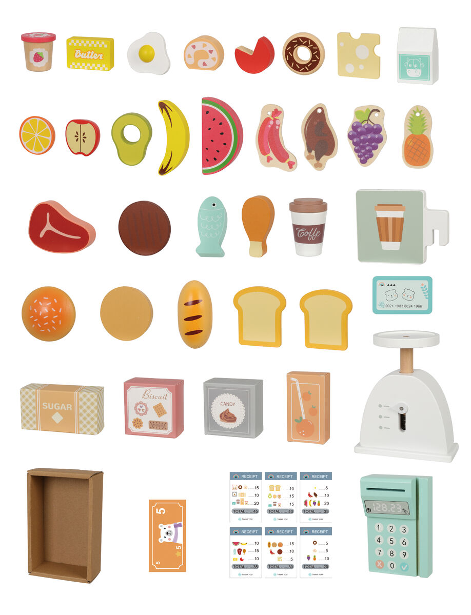 Tooky Toy Wooden Grocery Store Playset For Kids Imaginative Role Play With Non Toxic Paints