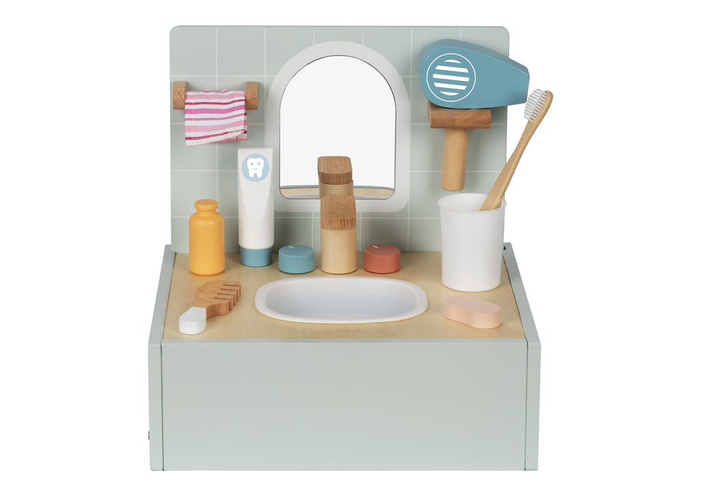 Toiletry Bathroom Playset For Kids With Vanity Mirror Pretend Sink Taps Spout And Accessories